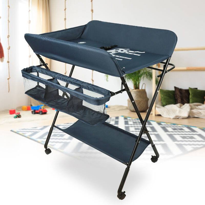 Aqrau - Table à langer pliable pour bébé, station de couche pour bébé, plate-forme d'allaitement avec charge de 25 kg - bleu marine