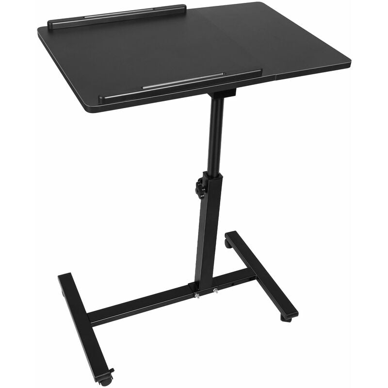 Aqrau Table ordinateur portable hauteur réglable(65 - 95 cm) Bureau Mobile, Table Informatique avec roulettes Noir