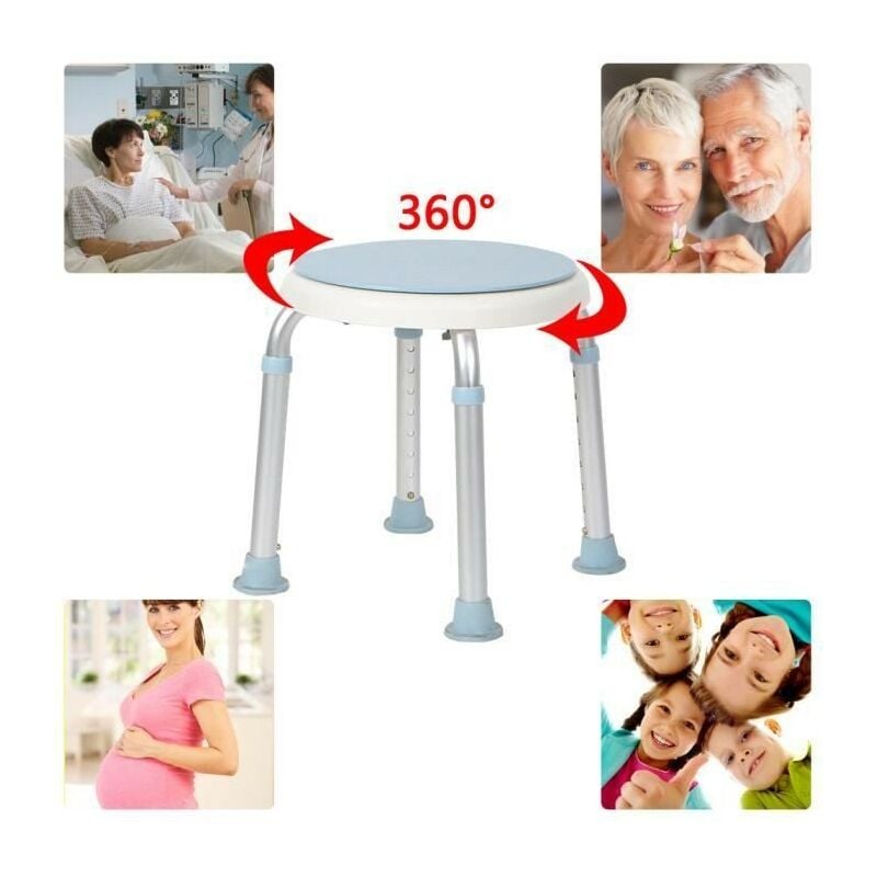 Tabouret de douche pivotant à 360°,Tabouret de Douche Rond Hauteur réglable, Pieds Antidérapants, Sûr et Stable - Aqrau