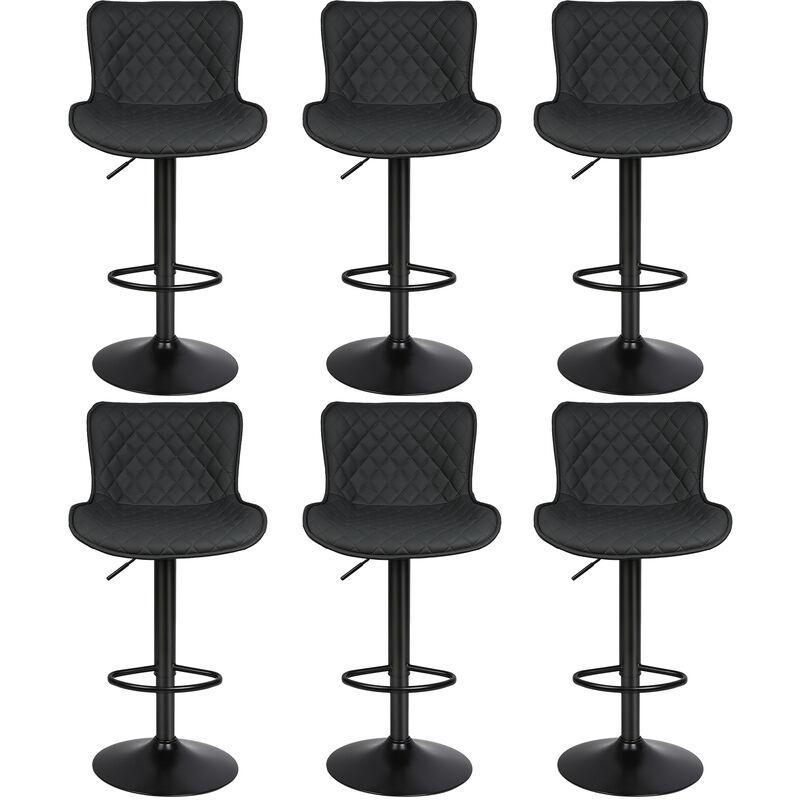 Aqrau - Tabourets de Bar Lot de 6, Chaise de Cuisine Rotation à 360 °Ergonomique pour Comptoirs de Bar Charge 120 kg Noir