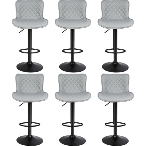 Aqrau Tabourets de Bar Lot de 6, Chaise de Cuisine Rotation à 360 °Ergonomique pour Comptoirs de Bar Charge 120 KG Gris clair