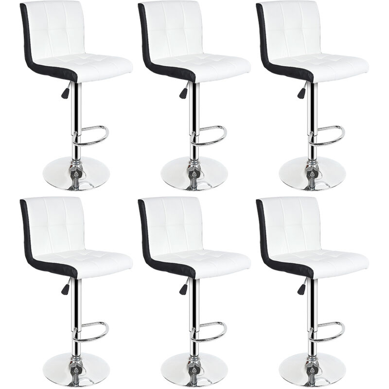 Aqrau - Lot de 6 Tabourets de Bar Tabourets Hauts, Rotatif à 360 Dégrées, Réglage en Hauteur avec Dossier, Blanc ALB008