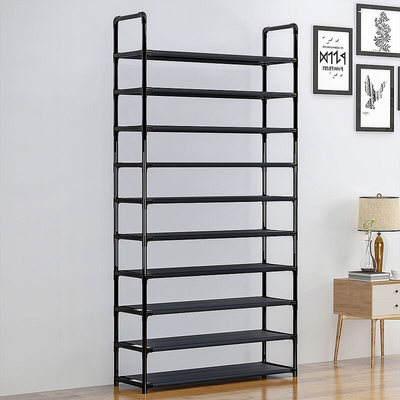 Aqrau Étagère à Chaussures à 10 niveaux, Organiseur de Rangement dans l'Entrée Noir 100x30x176cm