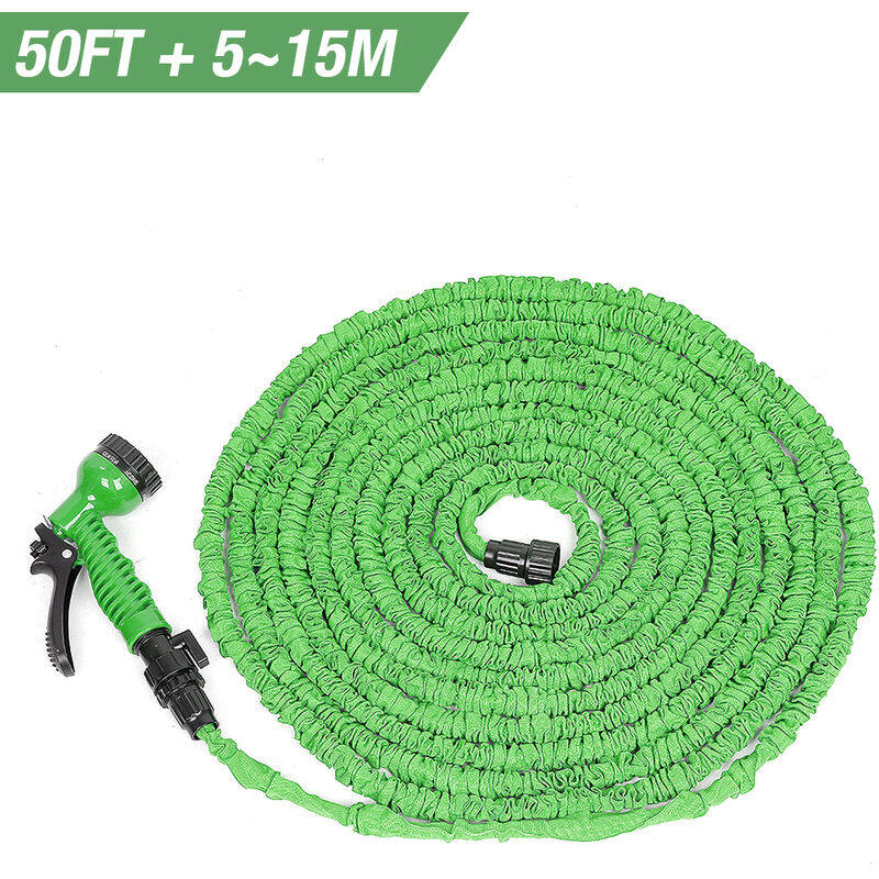 Tuyau D'arrosage 50FT, Extensible à Jardin Tuyau, avec Pistolet 7 Fonctions Vert - Aqrau