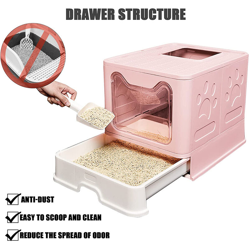 Wc toilettes pour chats,avec porte d'entrée, bac à litière avec pelle, Rose - Aqrau