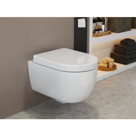 Aqua Bagno Spülrandlose Toilette Wand-WC inkl.abnehmbaren WC-Sitz mit Softclose-Absenkautomatik kurz