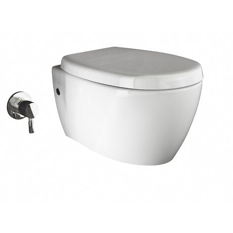 Aqua Bagno Taharet WC inkl. Softclose WC-Sitz Dusch-WC Hänge-WC Toilette mit Bidet-Funktion Tiefspülklosett Keramik Spülrandlos 510 x 363 mm