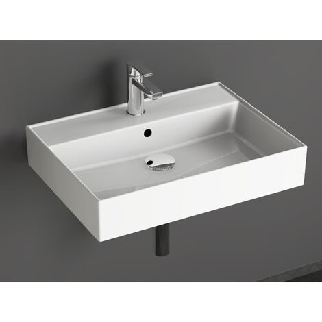 Aqua Bagno Waschbecken 60 im modernen Loft Air Design Eckig Wand-Waschbecken Möbelwaschtisch Waschtisch aus Keramik Weiß 605 x 465 x 130 mm