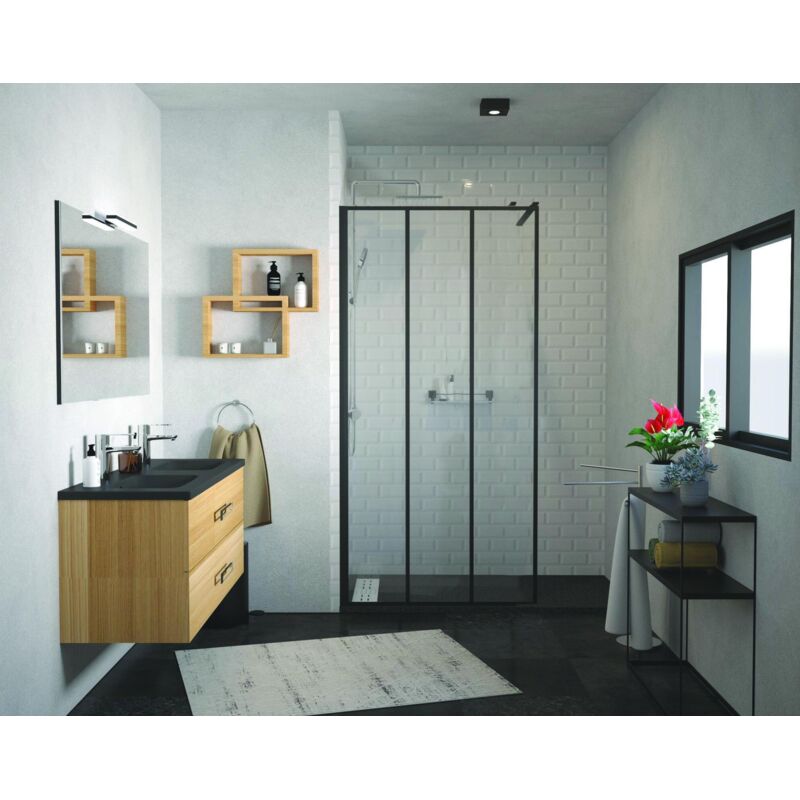 Ondee - Paroi de douche veria - Verre 8mm - Décor et Finition Noir mat - 100x200cm