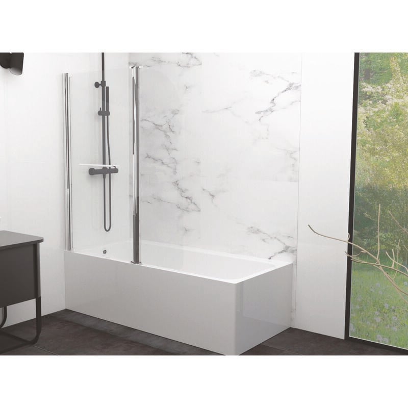 Pare-baignoire sandra 2V - Paroi 120x140x0,4cm - Verre trempé - Finition chromé