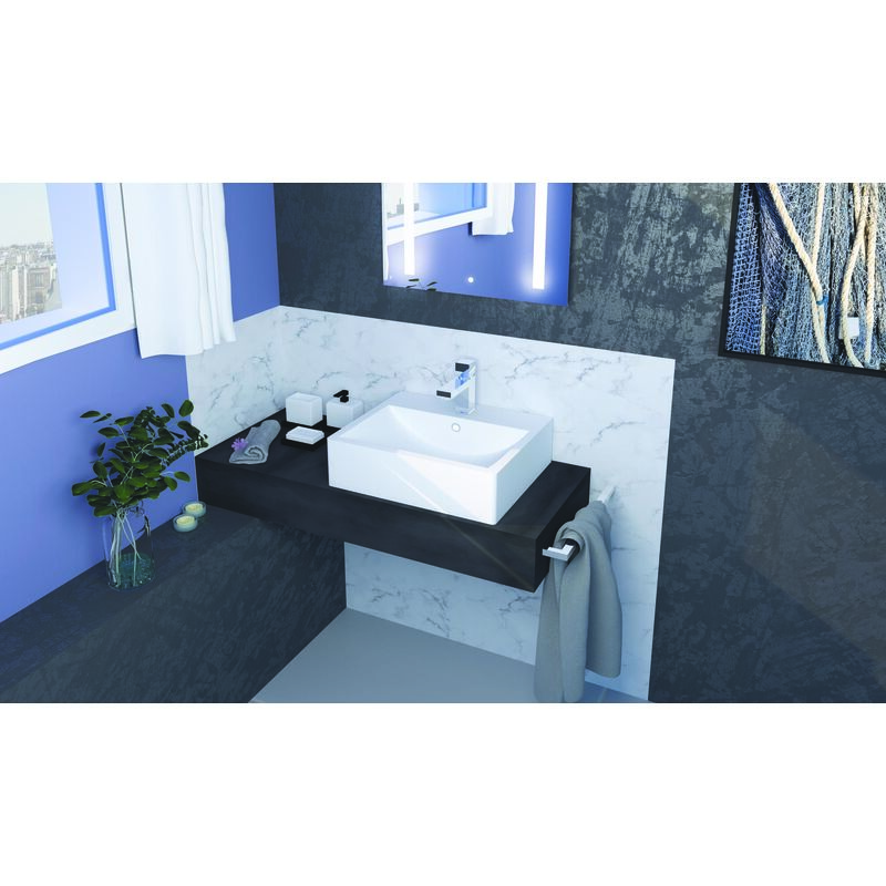 Vasque rectangle à poser CUBIC - Blanc - 52x41cm - Céramique - Avec trop plein