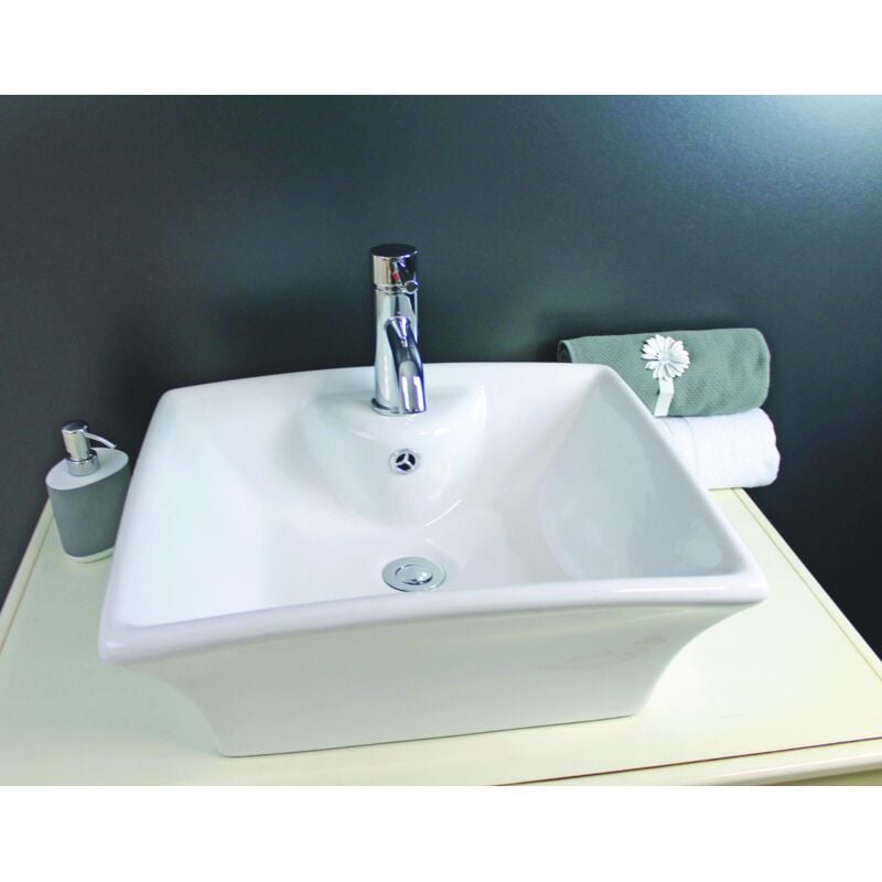 Ondee - Vasque rectangle à poser vesuve - Blanc - 48x40cm - Céramique - Avec trop plein