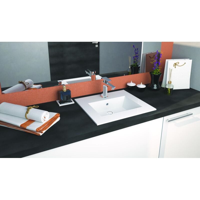 Plan vasque à encastrer kio - Blanc - 45x40cm - Céramique - Avec trop plein