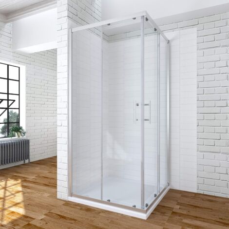 AQUABATOS® 80x80 x 185 cm Duschkabine Eckeinstieg Eckdusche Duschabtrennung mit Schiebetüren  6mm ESG Sicherheitsglas  Einfaches Rollen Befestigungssystem  Profilfarbe Silber matt  ohne Duschwanne