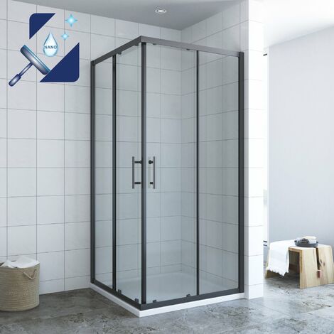 AQUABATOS® 90x90 x 195 cm Duschkabine Eckeinstieg mit Schiebetüren schwarzer Rahmen 6mm Echtglas mit Nano Beschichtung
