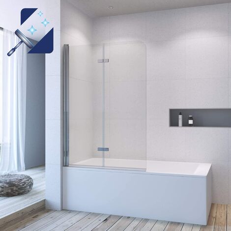 AQUABATOS Badewannenabtrennung Badewannenfaltwand 5 mm ESG glas mit Nano Beschichtung Duschtrennwand für Badewanne 4. 100 x 140 cm  Silberne