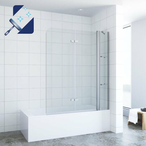 AQUABATOS® Badewannenaufsatz Duschabtrennung Duschtrennwand für Badewanne Faltbar Badewannenfaltwand Duschwand Glas 5 mm Sicherheitsglas mit Nano Beschichtung Größe: 150 x 140 cm
