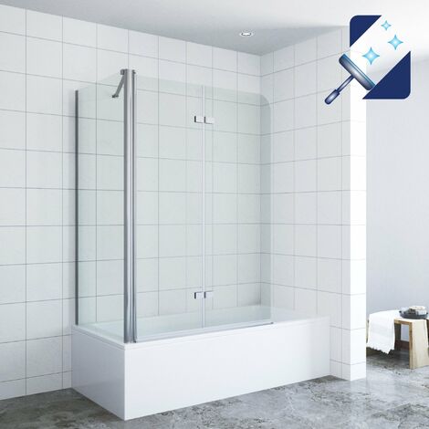 AQUABATOS® Badewannenaufsatz mit Seitenwand Duschabtrennung Duschtrennwand für Badewanne Badewannenfaltwand Duschwand Glas aus 5 mm Sicherheitsglas mit Nanobeschichtung