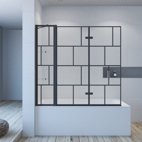 AQUABATOS Badewannenfaltwand Duschwand für Badewanne 3-teilige Duschabtrennung Dusche 150 x 140 cm Badewannenaufsatz Matt schwarz Faltwand mit Nano Beschichtung Glaswand