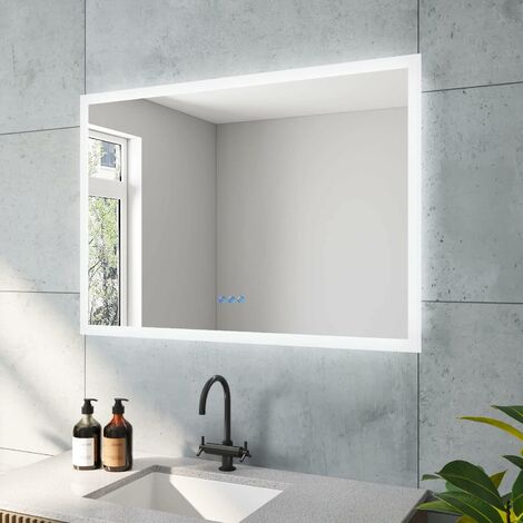 AQUABATOS Badspiegel Badezimmerspiegel mit LED Beleuchtung (warmweiß 3000K, naturweiß 4500K, kaltweiß 6400K), 100x70 cm, Antibeschlag, Touch Schalter Dimmbar, Memory-Funktion