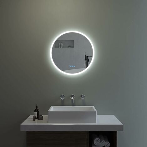 AQUABATOS® Badspiegel mit Beleuchtung 60 cm Rund Wandspiegel Lichtspiegel Antibeschlag Beschlagfrei Badezimmerspiegel Dimmbar JALTAS-Serie