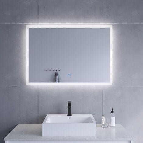AQUABATOS Badspiegel mit LED Beleuchtung hell 100x70cm Antibeschlag Badezimmerspiegel Dimmbar Touch Schalter Lichtspiegel Wandspiegel Kaltweiß Spiegel heizung Beschlagfrei IP44