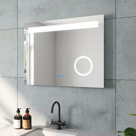 AQUABATOS Dales-Serie Badezimmerspiegel mit Beleuchtung 80x60 cm Beschlagfrei Kosmetikspiegel 3-Fach Vergrößerung Kaltweiß Neutralweiß Warmweiß Touch Sensor Dimmbar LED