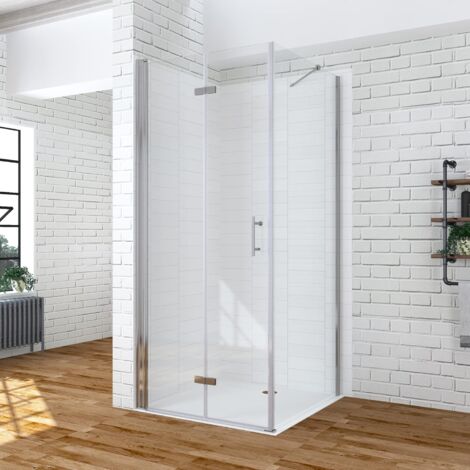 AQUABATOS Duschkabine Falttür mit Seitenwand, Duschabtrennung ecke faltbar Dusche Glastür Seitenwand, NANO-ESG Klarglas 6 mm 24. 120x90x197cm