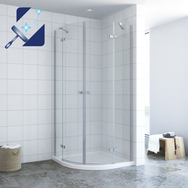 Duschkabine Viertelkreis mit Drehtüren und Festteilen aus 6 mm esg Glas mit Nanobeschichtung Runddusche Duschabtrennung Rund Dusche Eckeinbau