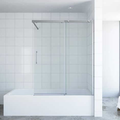 AQUABATOS Duschwand für Badewanne mit Schiebetür aus Einscheiben Sicherheitsglas Echtglas 6 mm mit Nano Beschichtung Badewannenaufsatz Duschabtrennung 110 x 150 cm