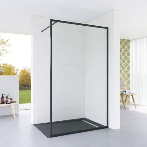 AQUABATOS Duschwand Schwarzmatt Walk in Dusche 79 x 195 cm Duschkabine Vollrahmen Duschabtrennung 6mm ESG Nanobeschichtung Duschtrennwand Glaswand mit Alu-Stabilisator