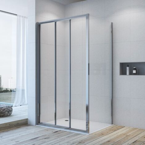 AQUABATOS Eck-Duschkabine Duschabtrennung Schiebetür Eckeinstieg Duschtür mit Seitenwand aus 6 mm Sicherheitsgals Eckdusche  2. Größe: 90 x 90 x 195 cm