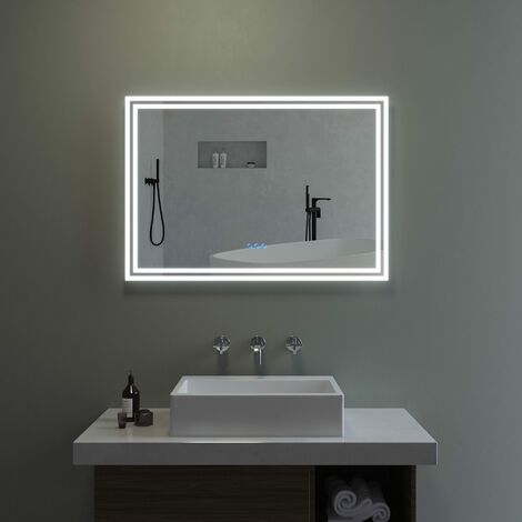 AQUABATOS® LED Badspiegel mit Beleuchtung Badezimmerspiegel Beleuchtet Wandspiegel Kaltweiß und Warmweiß Licht Dimmbar lichtspiegel Beschlagfrei Antibeschlag ESSENS-Serie 100 x 70 cm