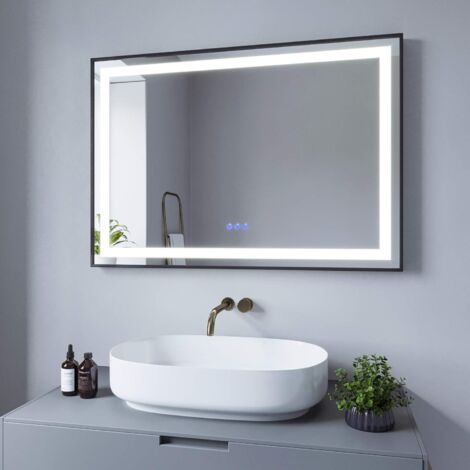 AQUABATOS® LED Badspiegel mit Beleuchtung Badezimmerspiegel Beleuchtet Wandspiegel Kaltweiß und Warmweiß Licht Dimmbar lichtspiegel Beschlagfrei Antibeschlag SAUTENS-Serie 100 x 70 cm schwarz Rahmen