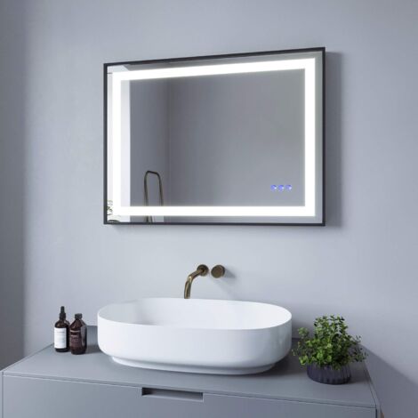 AQUABATOS® LED Badspiegel mit Beleuchtung Badezimmerspiegel Beleuchtet Wandspiegel Kaltweiß und Warmweiß Licht Dimmbar lichtspiegel Beschlagfrei Antibeschlag