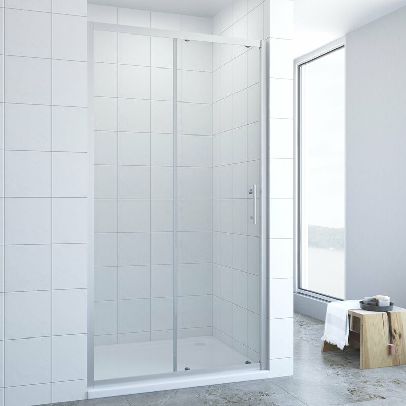 Schiebetür Dusche Duschtür in Nische Nischentür Glastür Duschabtrennung Duschwand Sicherheitsglas ohne Duschtasse Höhe 185cm Breite 130 cm - Aquabatos