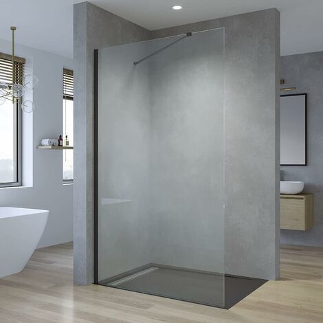 AQUABATOS Walk-in Dusche Duschabtrennung Sicherheitsglas 8mm mit Nano Beschichtung Duschtrennwand Seitenwand mit Stabilisationsbügel Winkelbar Matt-schwarz 80 x 200 cm
