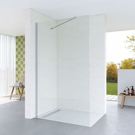 AQUABATOS Walk in Dusche Duschwand Glas Duschtrennwand Glastrennwand  aus Klarglas 8 mm mit NANO Beschichtung inklusive verstellbarer Winkel Stabilisationsbügel  100 x 200 cm