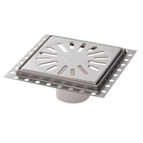 Aquaberg évacuation inox de rénovation avec grille inox incl. deux clapets anti-odeur 150x150mm hauteur d'encastrement 10mm