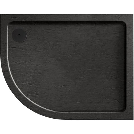 Aquadart Luxury Black Slate Effect Shower Tray - Black Waste - Offset Quad - LH - 1000 x 800mm