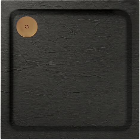 Aquadart Luxury Black Slate Effect Shower Tray with Brushed Brass Waste - Square - 900 x 900mm