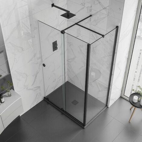 Aquadart Rolla8 Sliding Shower Door 1400 x 900mm Black Bathroom Enclosure 8mm