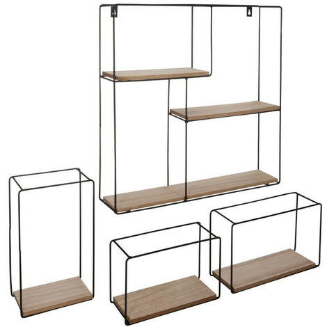 à‰quadratisches Wandregal aus Holz & Metall x 4 atmosphera