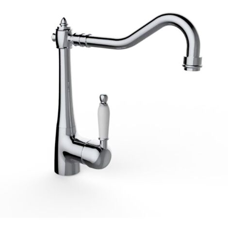 AQUAE - MISCELATORE RETRO' PER LAVABOBAGNO O CUCINA CROMATO CON INSERTIO IN CERAMICA BIANCA