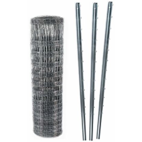 Aquagart – Clôture de protection contre la faune sauvage 150 cm – Grillage noué 50 m – Fils d'acier galvanisé haute résistance – Poteaux à profil en Z