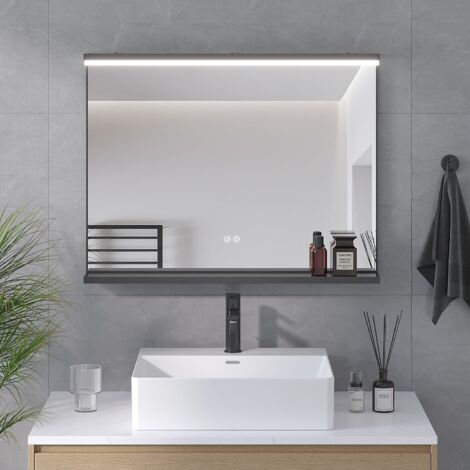 AQUALAVOS Wandspiegel Badezimmerspiegel mit Beleuchtung, Ablage, Antibeschlag 80x60 cm LED Badspiegel