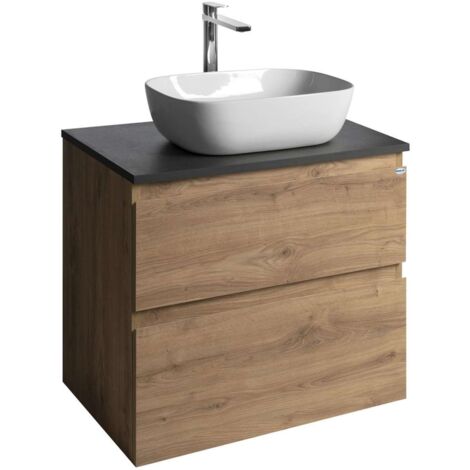 Aqualine Altair - Waschtischunterschrank 60x67x45 cm, 2 Schubladen, Eiche emporio/anthrazit schiefer AI370-02