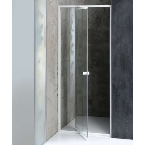 Aqualine Amico - Porta a soffietto per doccia 104-122x185 cm, vetro trasparente/bianco G100