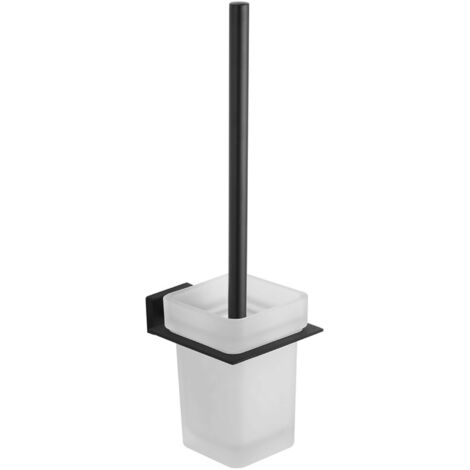 Aqualine Apollo - Scopino WC a parete con supporto, vetro latte/nero opaco 1416-08B