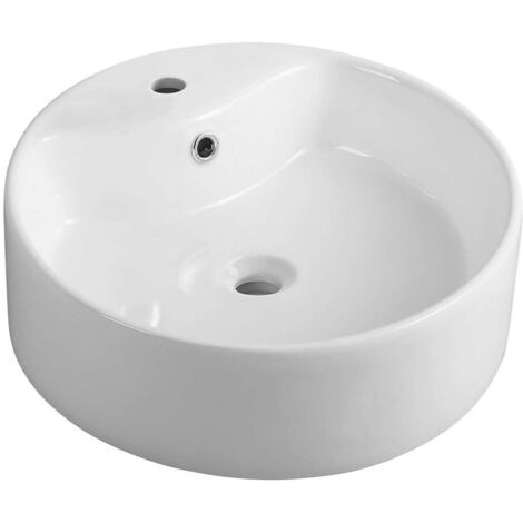 Aqualine Cerámica - Lavabo para encimera, diámetro 40 cm, con 1 agujero para grifo, blanco 49413